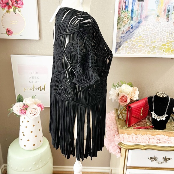 Buckle Black Sterling and Stitch black fringe coverup top - Picture 4 of 5